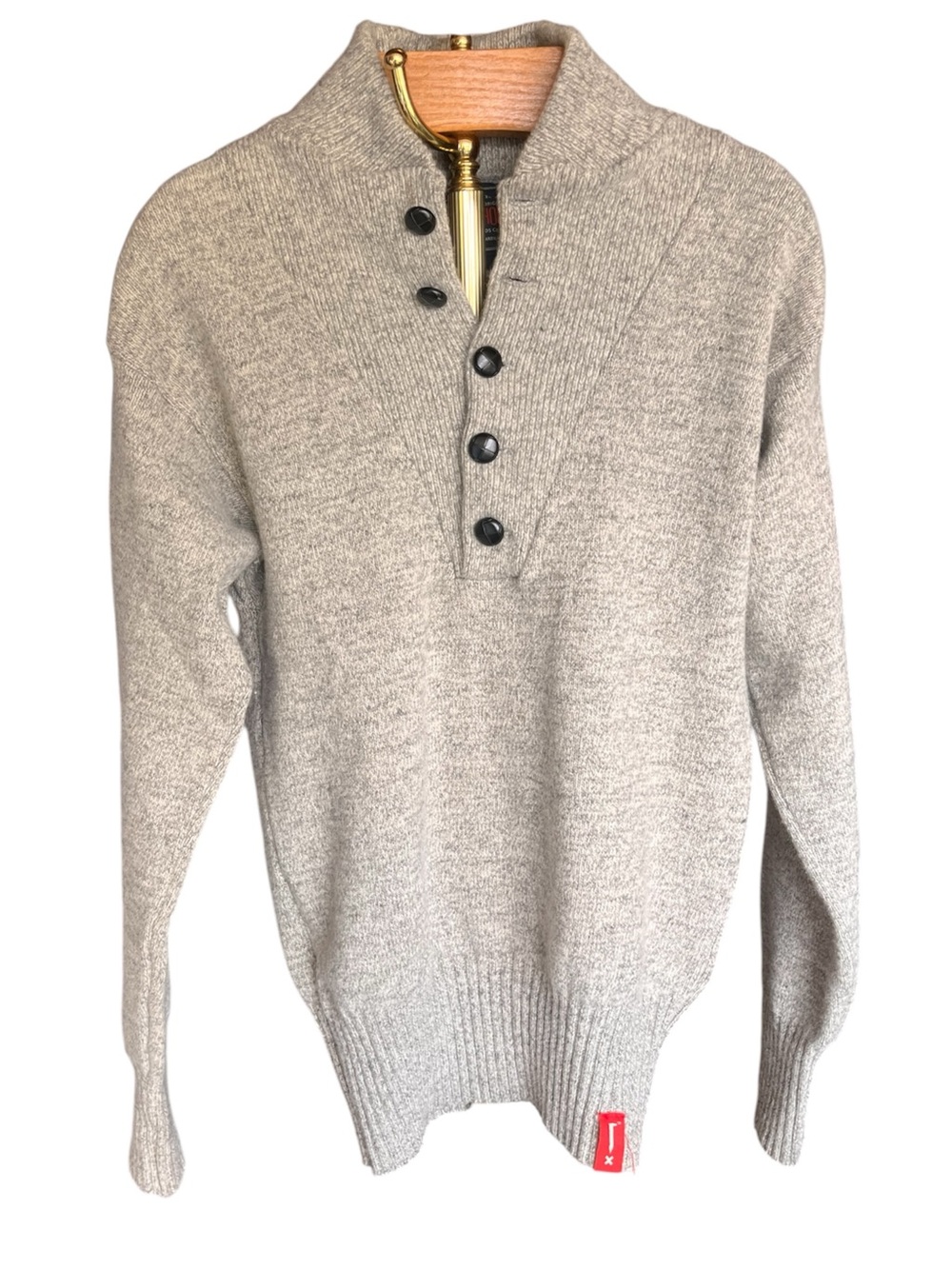 Steam Horse Men's 100% Wool Button Mock Neck Sweater in Heather Gray Small